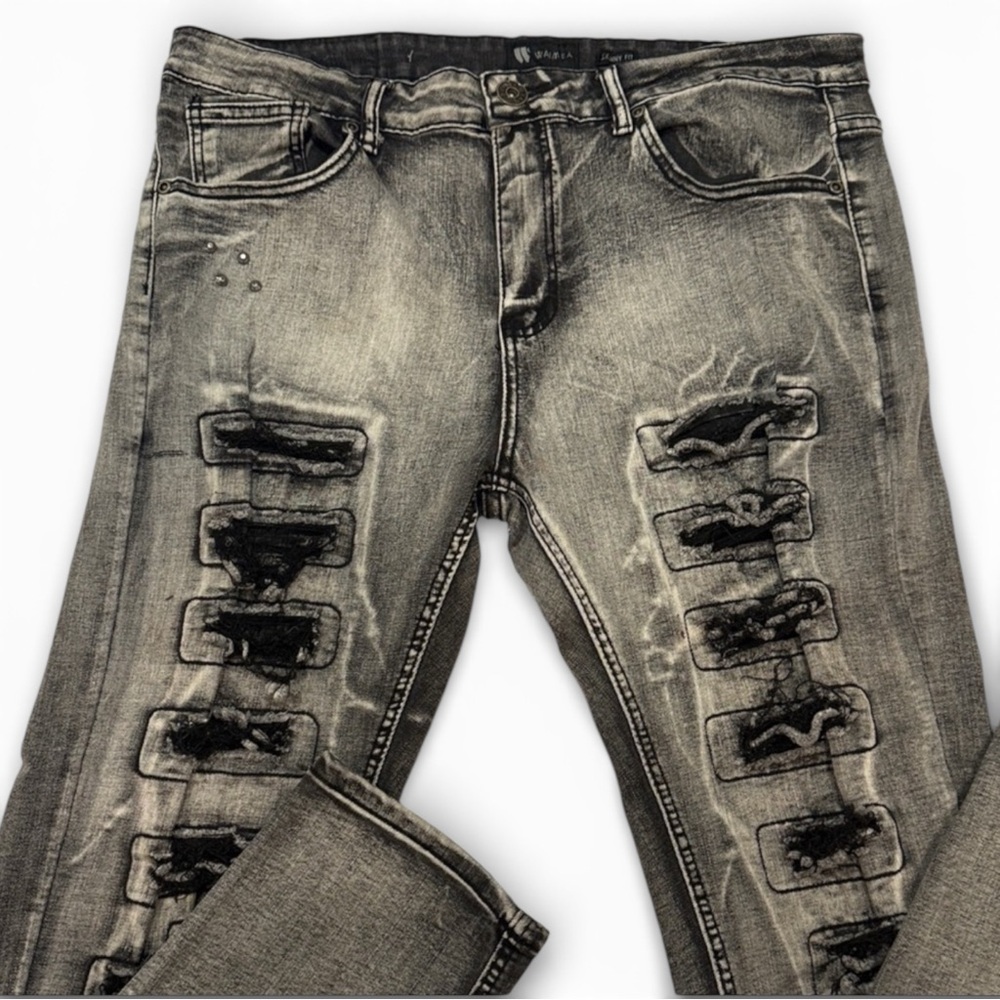 Waimea Stylish Gray Distressed Skinny Fit Mens Jeans 36x32 Read Description